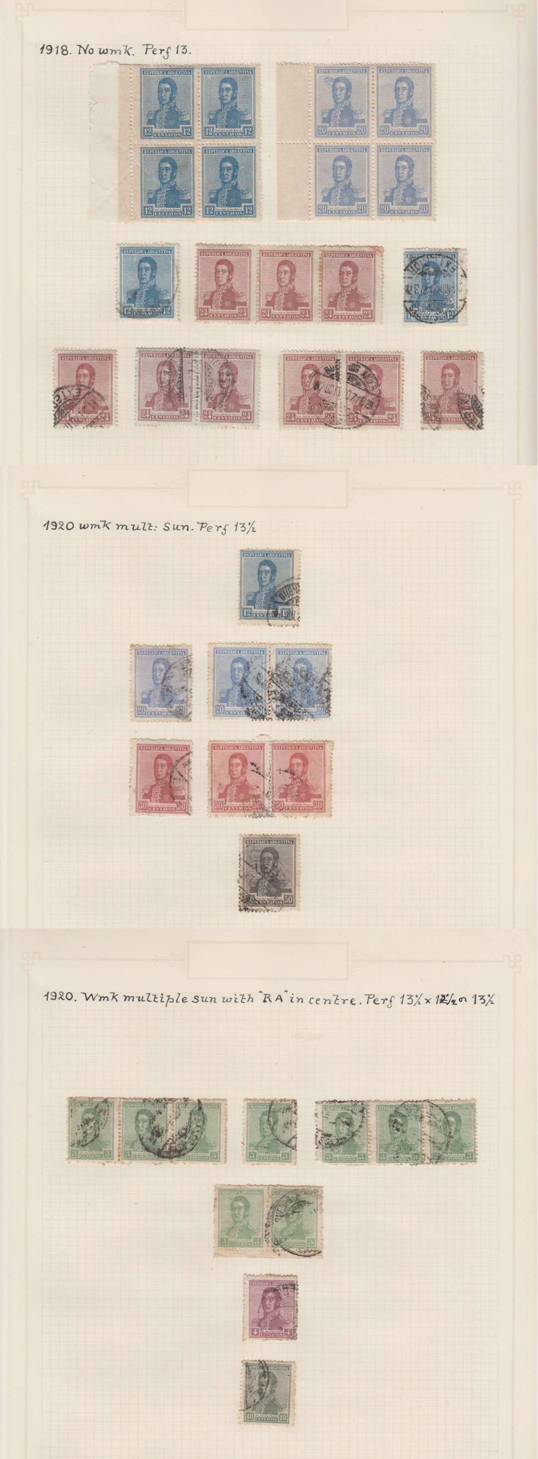Argentina 1911 — Better collection mounted on 19 album pages with 239 stamps including key values &…