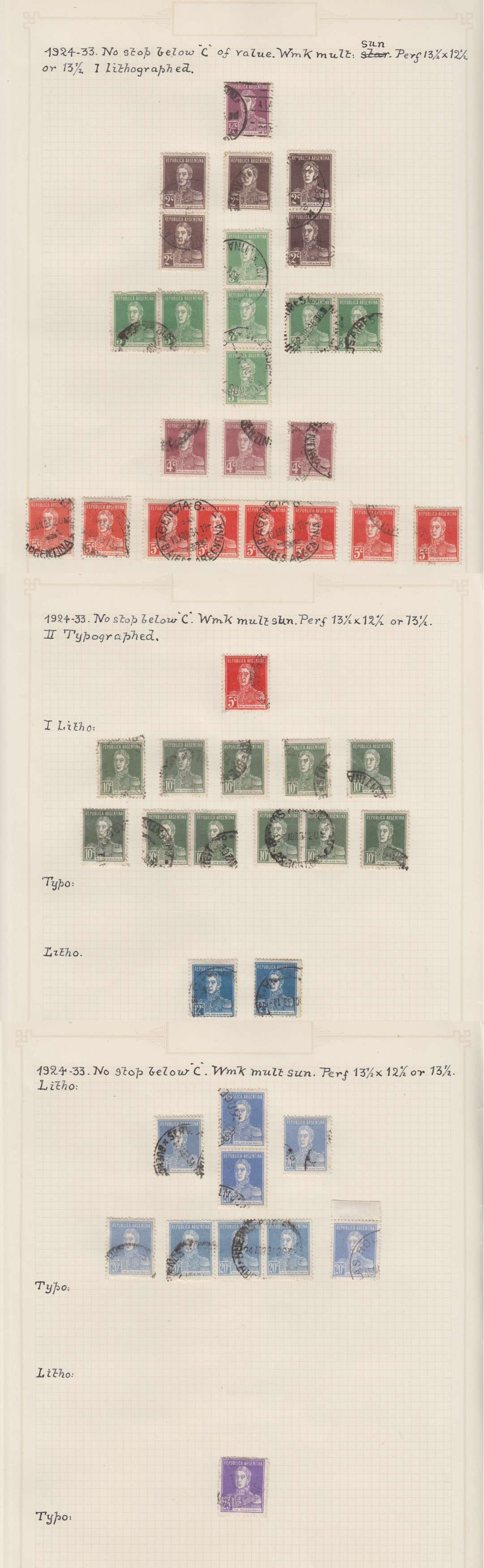 Argentina 1911 — Better collection mounted on 19 album pages with 239 stamps including key values &…