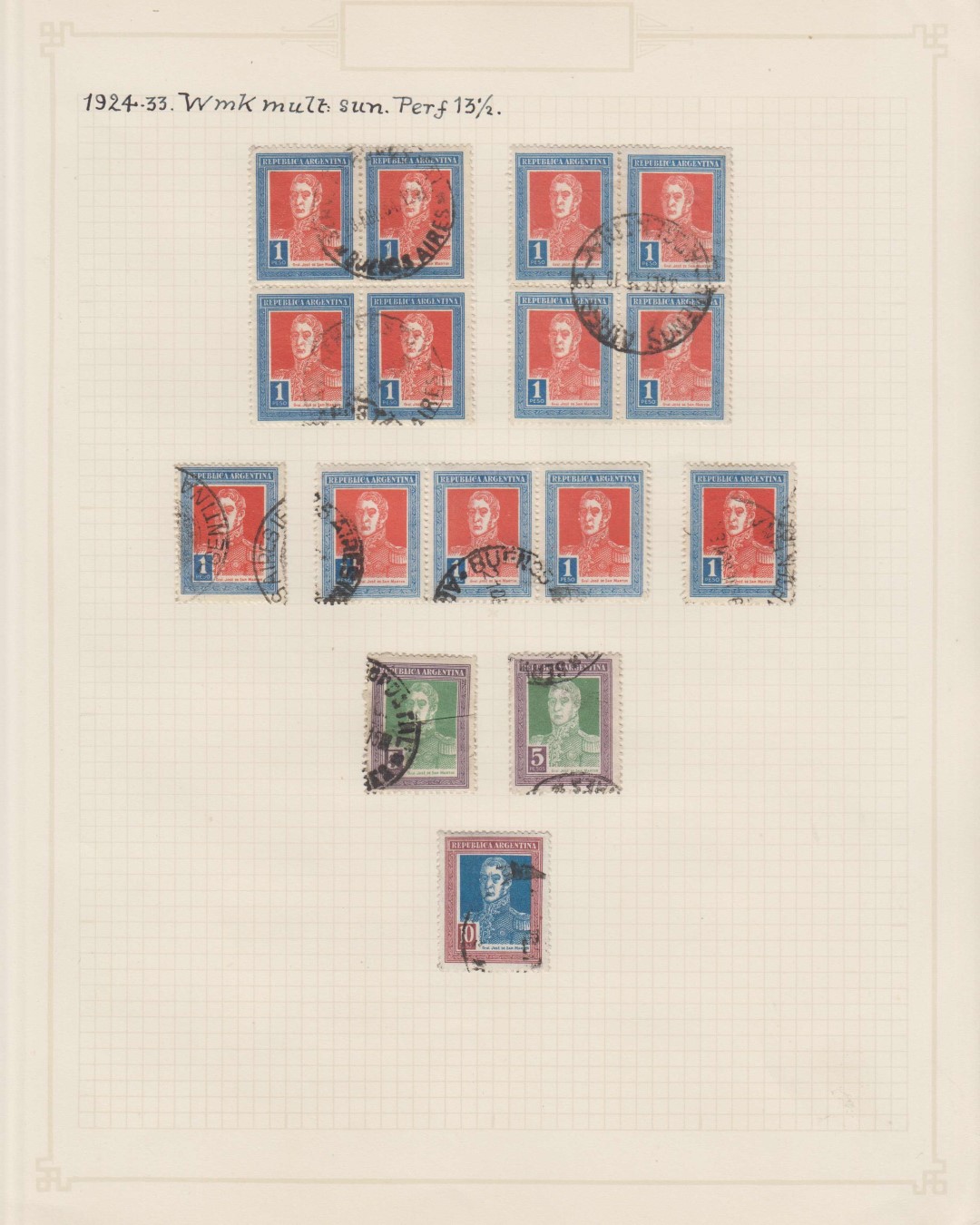 Argentina 1911 — Better collection mounted on 19 album pages with 239 stamps including key values &…