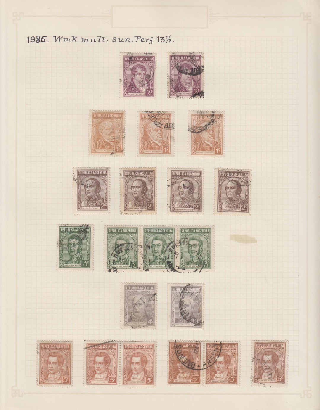 Argentina 1911 — Better collection mounted on 19 album pages with 239 stamps including key values &…
