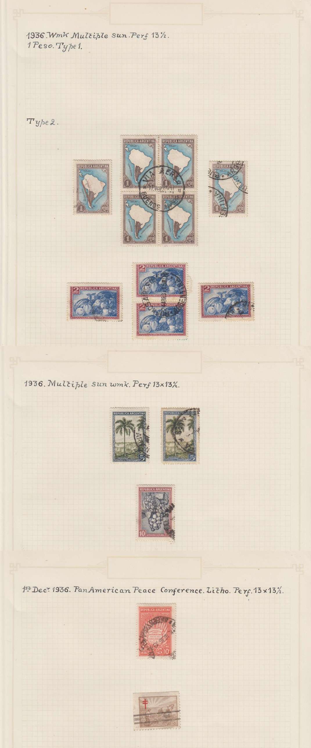 Argentina 1911 — Better collection mounted on 19 album pages with 239 stamps including key values &…