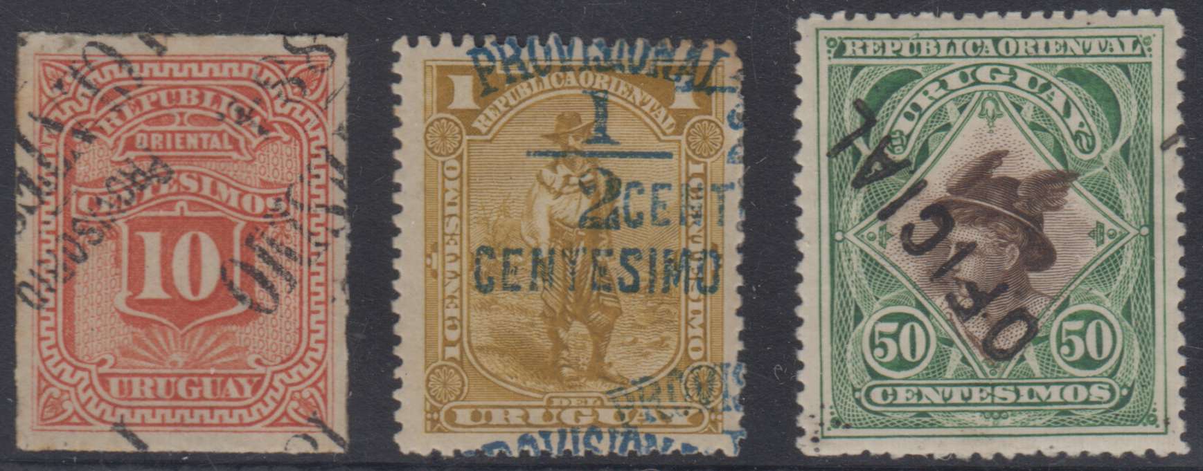Uruguay 1884 — Scott 53b, 143b & 076 variety