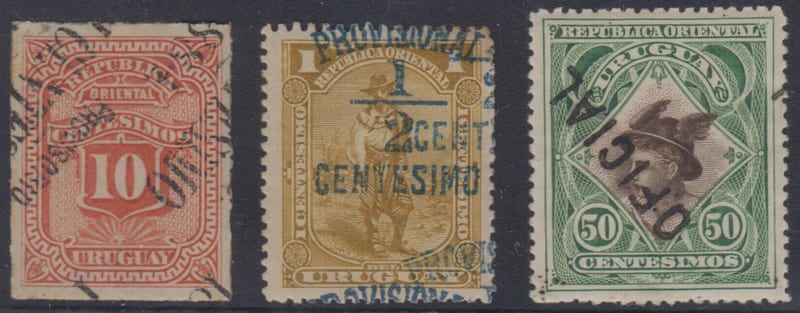 Uruguay 1884 — Scott 53b, 143b & 076 variety