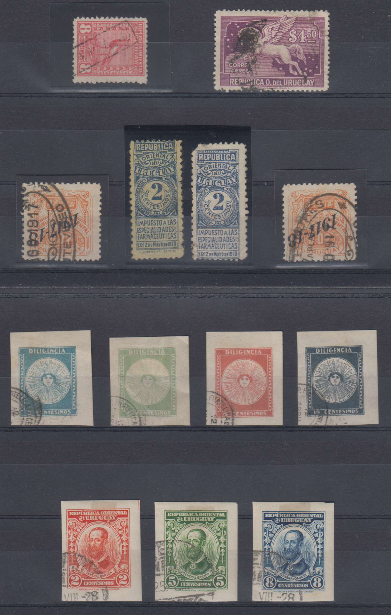 Uruguay 1910 — Better group with Scott 272 "Certificado" cancel, Scott 391-393 & 410-413 full sets, C60…