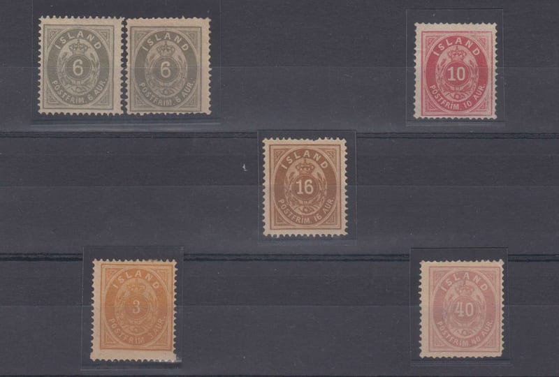 Iceland 1876 — Scott 10 (2x), 11-12, 15 (Facit 8a) & 18