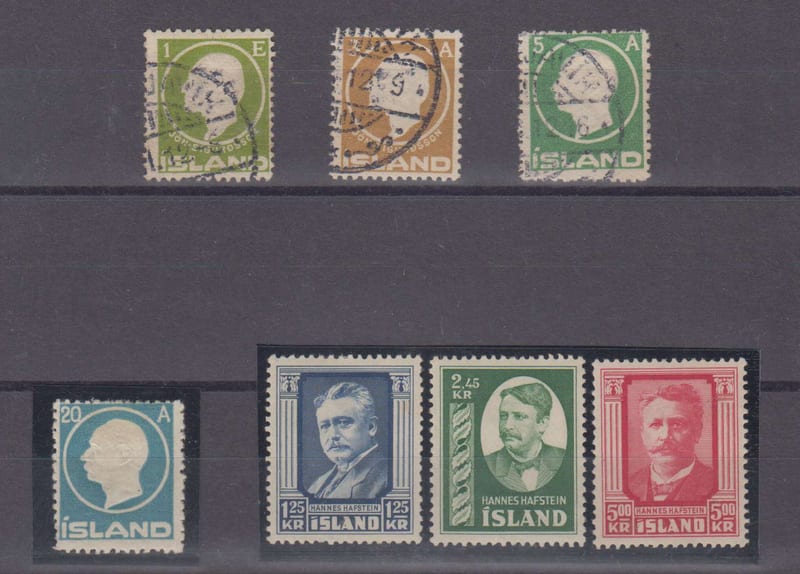 Iceland 1911 — Scott 86-87, 92, 94 & 284-286