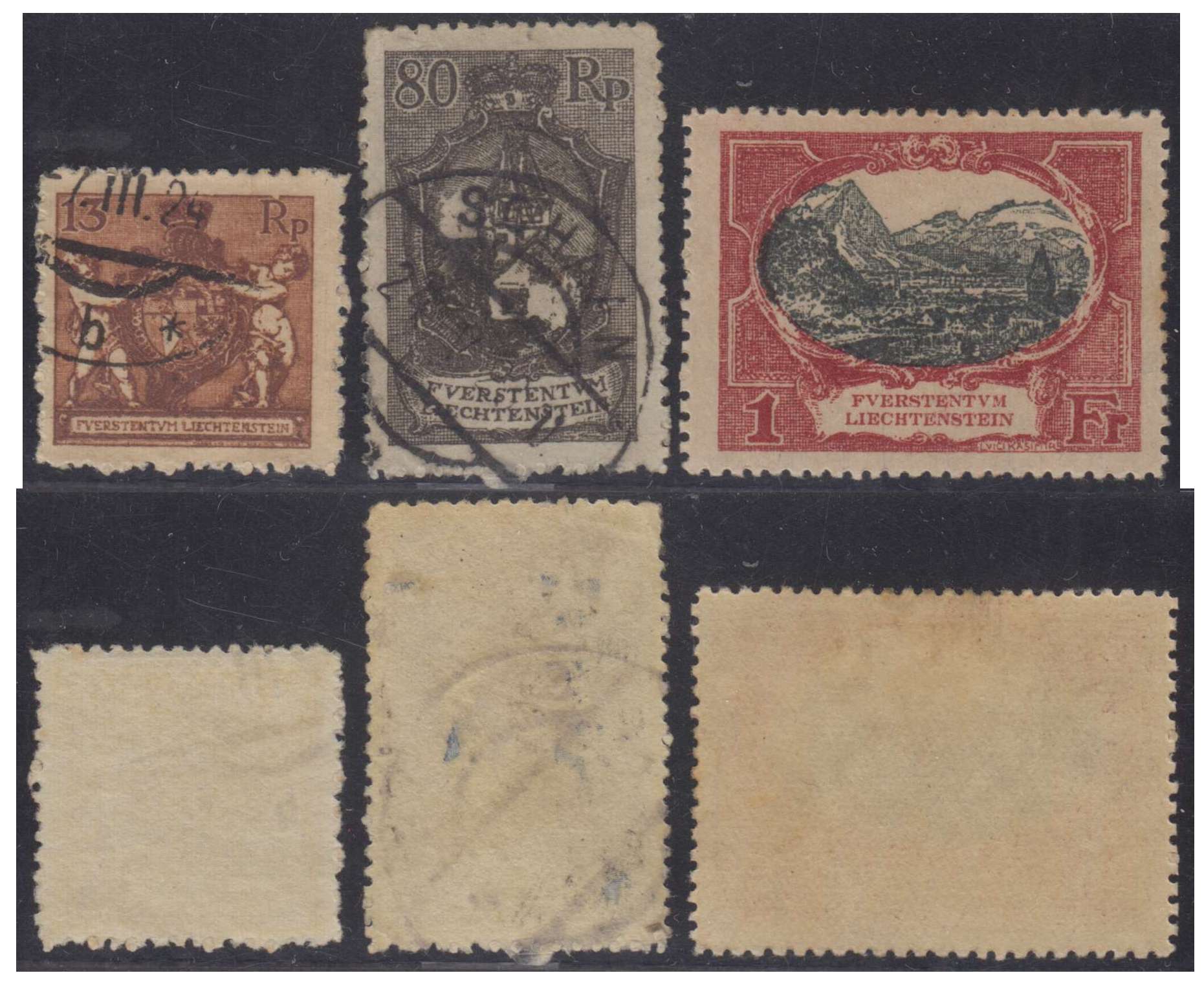 Liechtenstein 1921 — Scott 60 & 68-69 top values