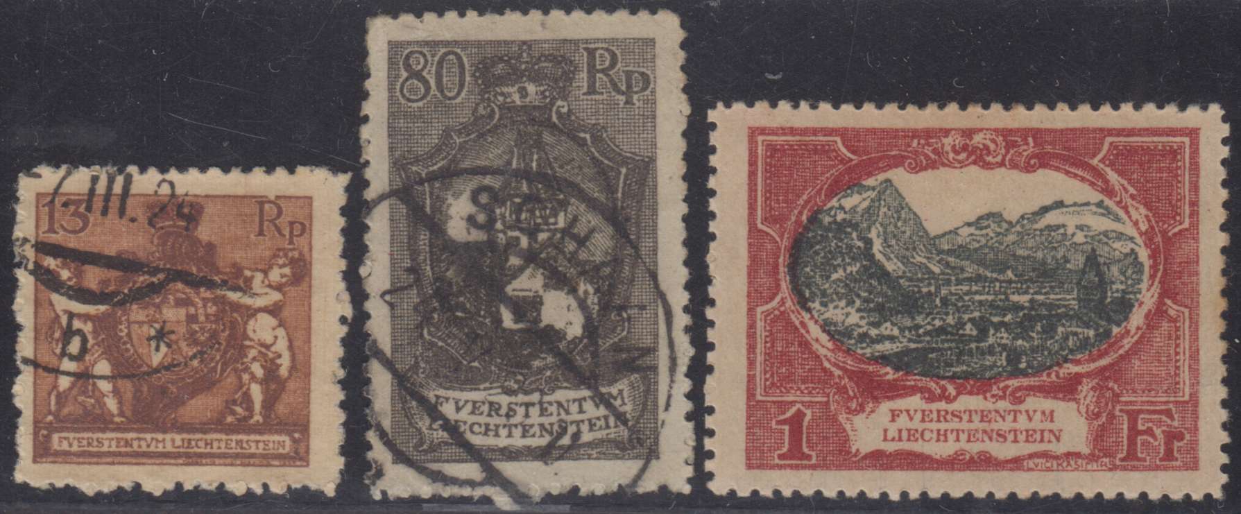 Liechtenstein 1921 — Scott 60 & 68-69 top values