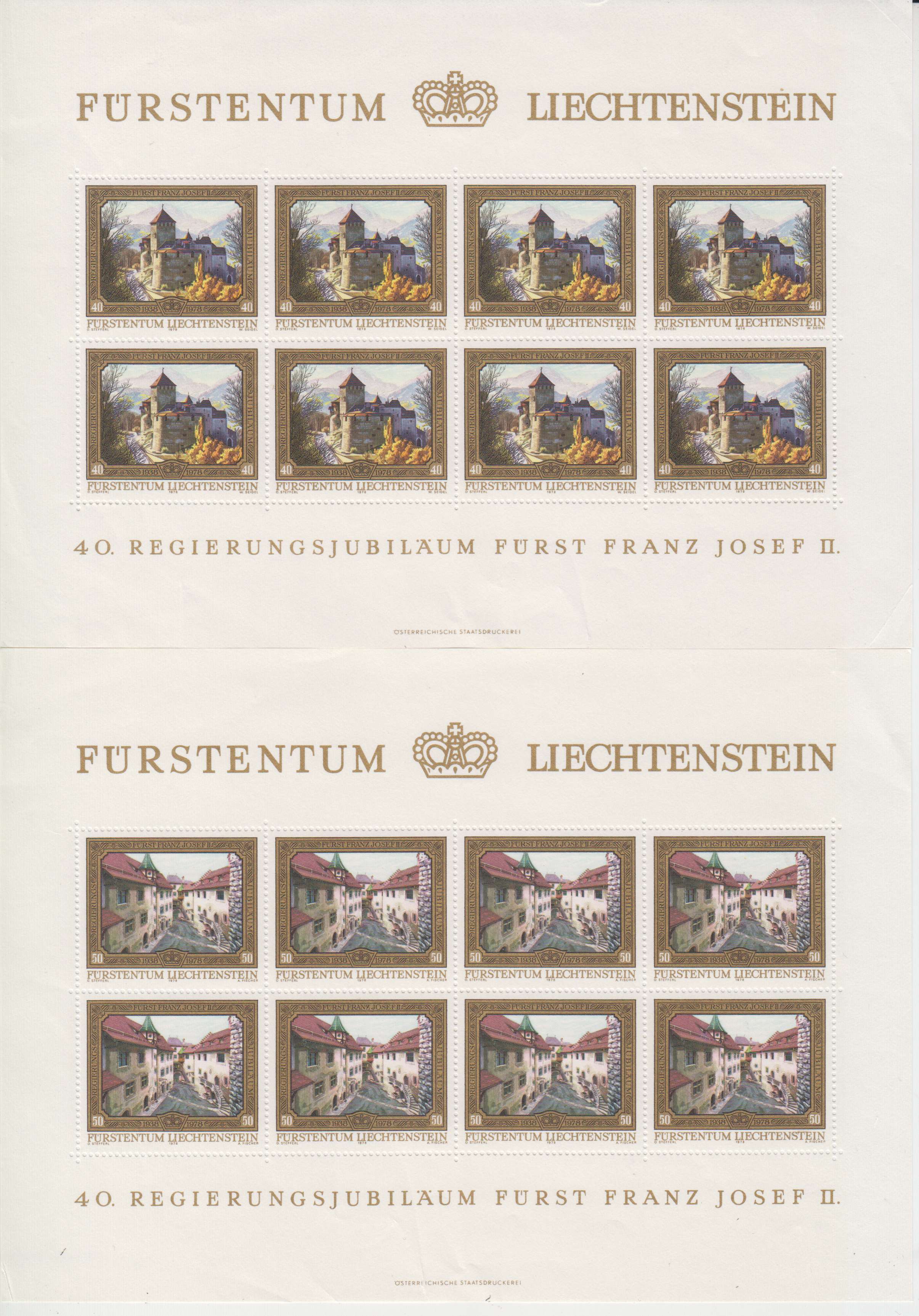 Liechtenstein 1930 — Scott 225, 227-235 (no 232), 245, 261-262, 279, 650-653 minisheets of eight, C2, C4 &…