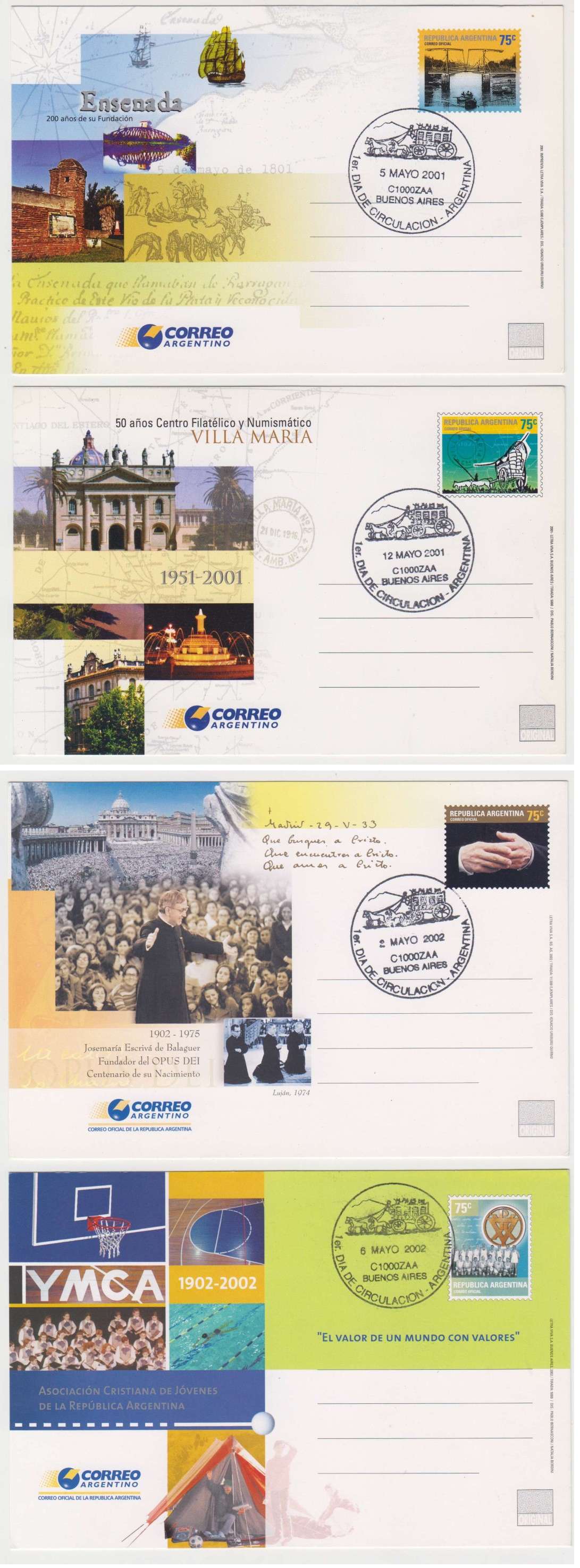 Argentina 1994 — Group of 36 different cards, used by first day cancels