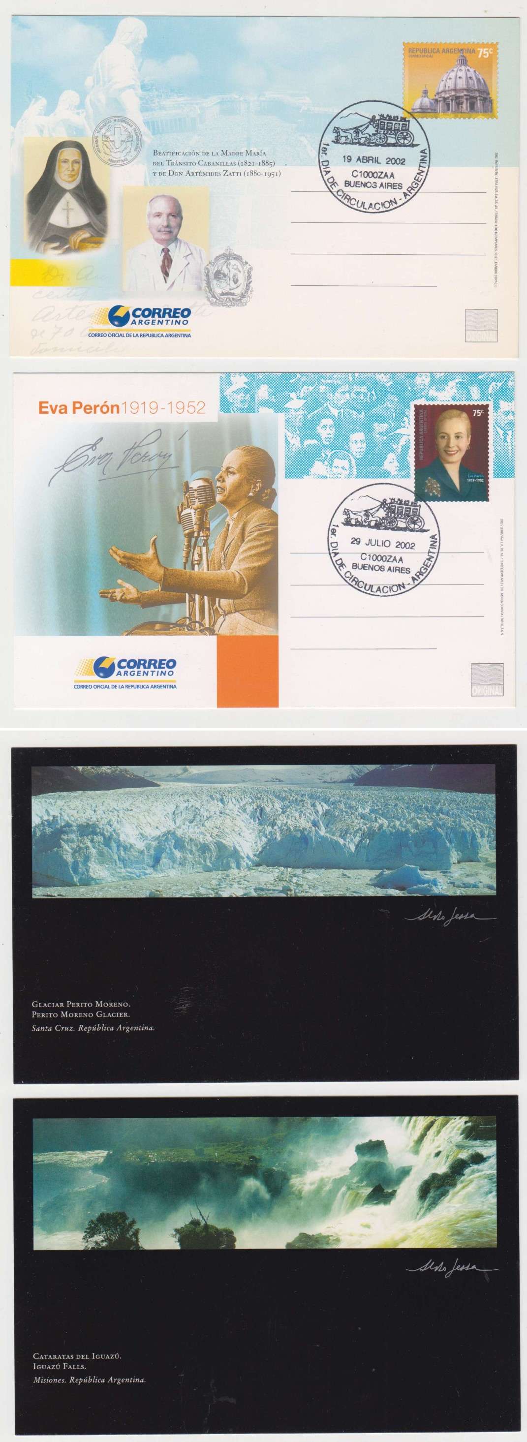 Argentina 1994 — Group of 36 different cards, used by first day cancels