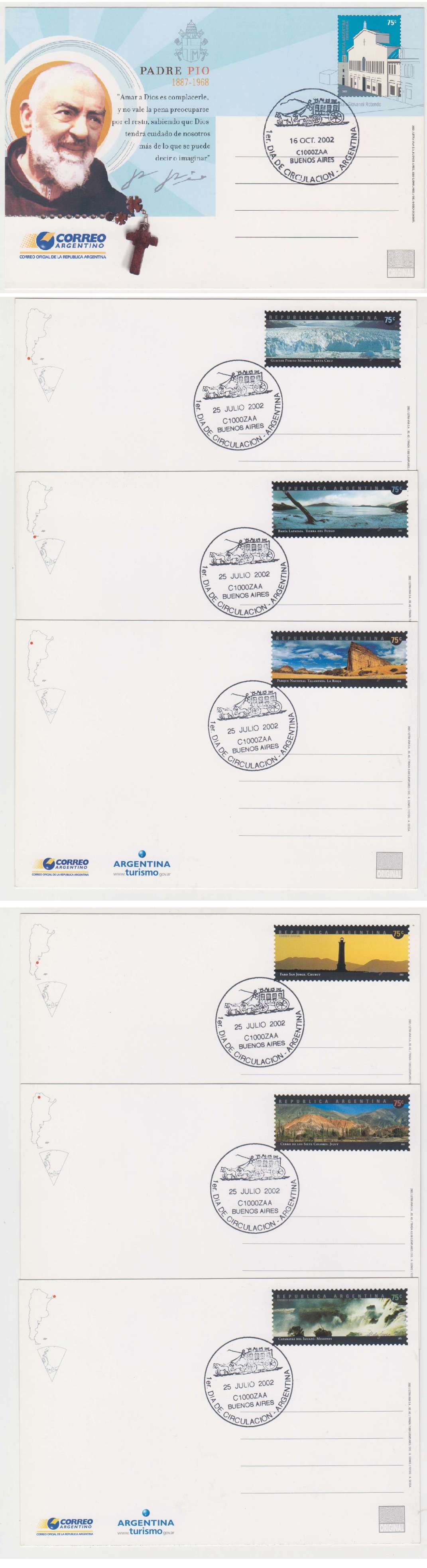 Argentina 1994 — Group of 36 different cards, used by first day cancels