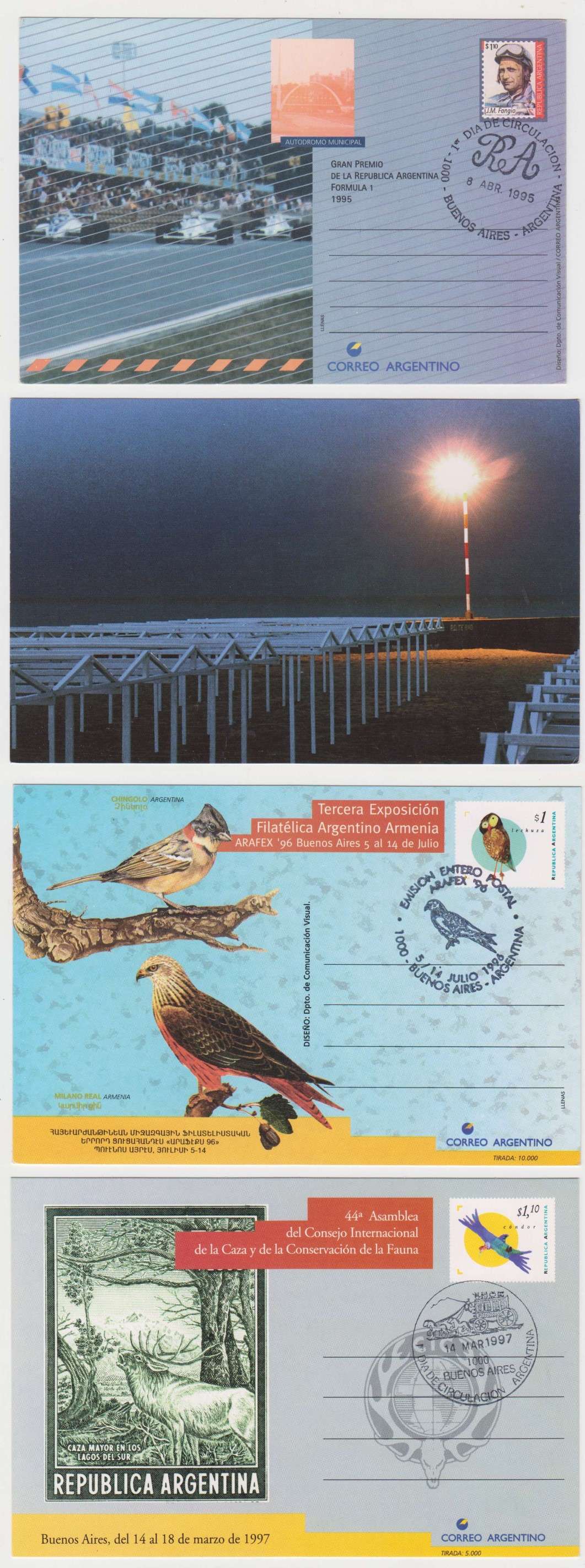 Argentina 1994 — Group of 36 different cards, used by first day cancels