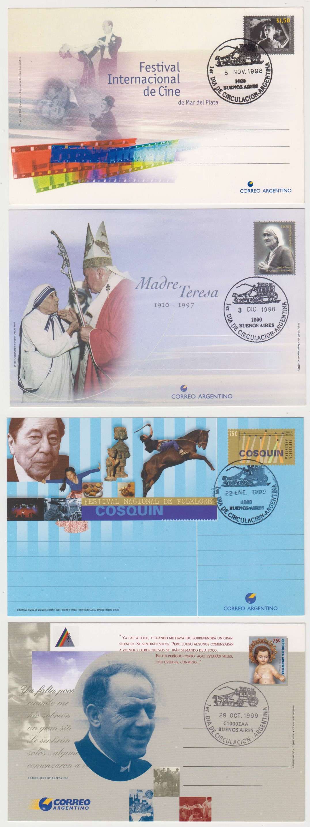 Argentina 1994 — Group of 36 different cards, used by first day cancels