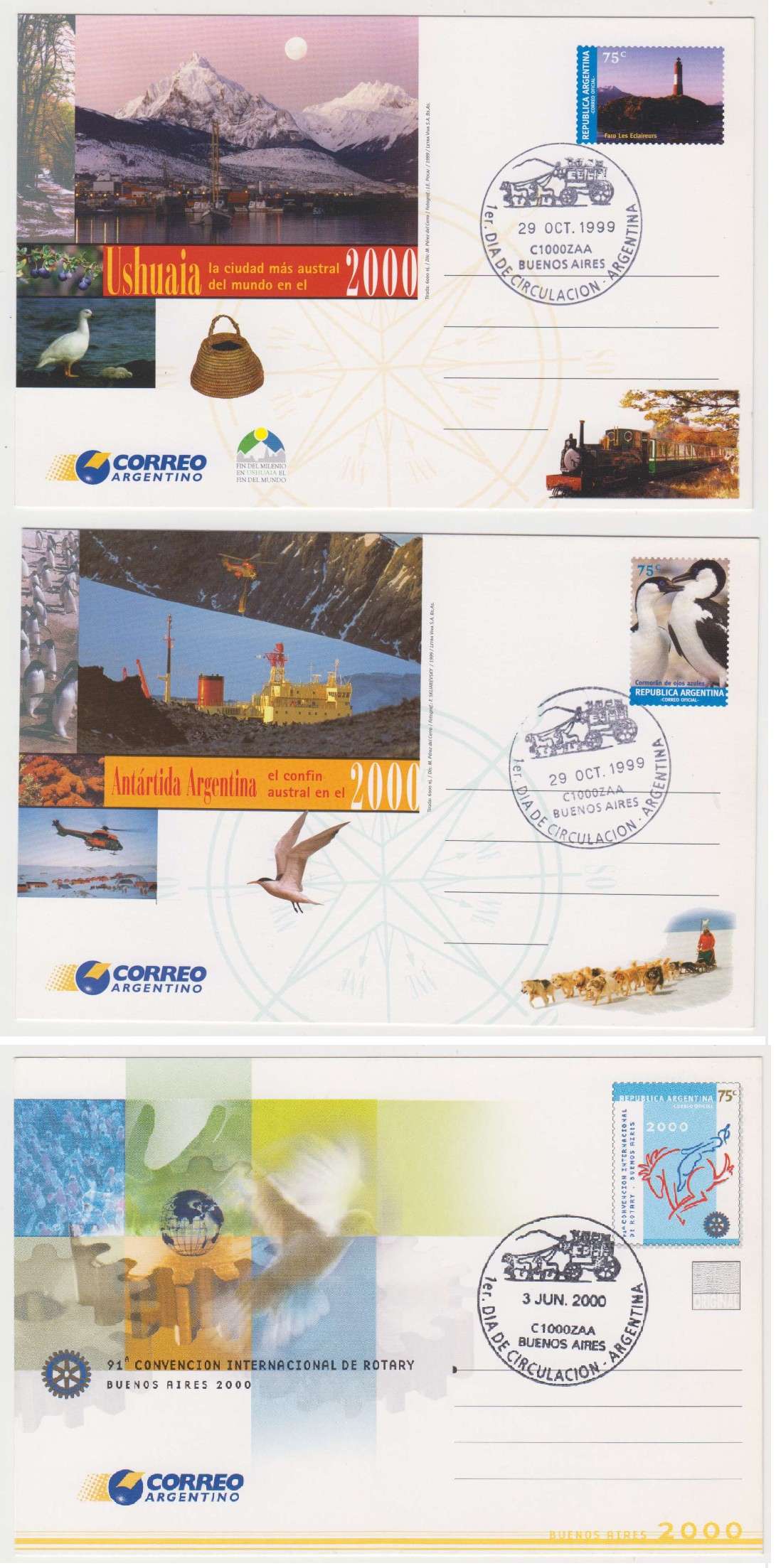 Argentina 1994 — Group of 36 different cards, used by first day cancels