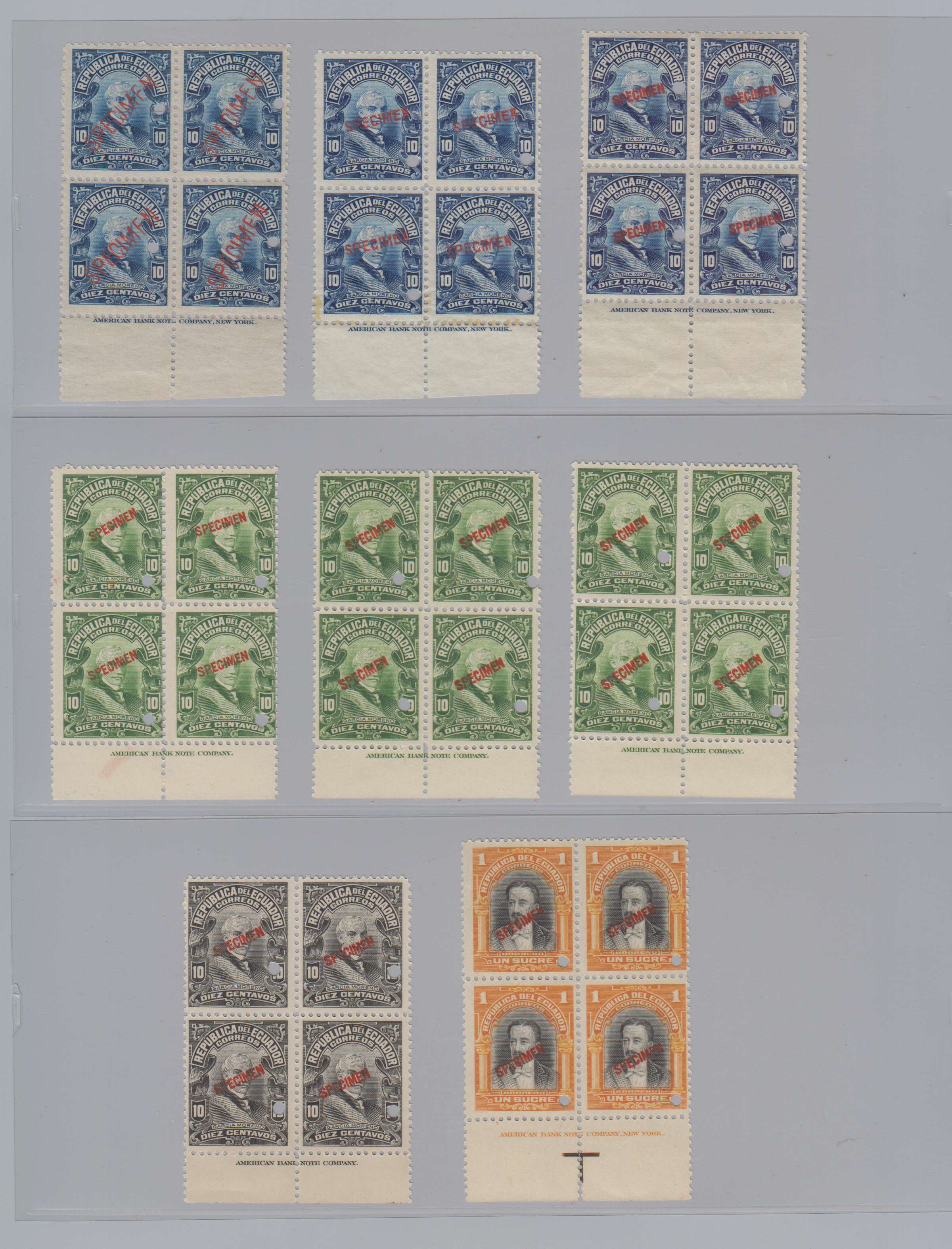 Ecuador 1911 — Scott 199 thru 215 top value, not complete