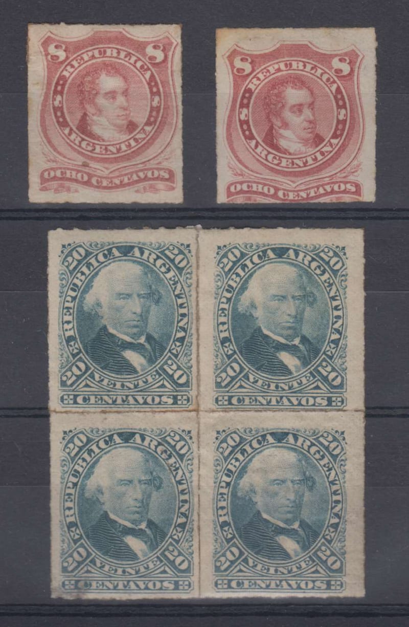 Argentina 1876 — Scott 34(2x) & 36 block of four