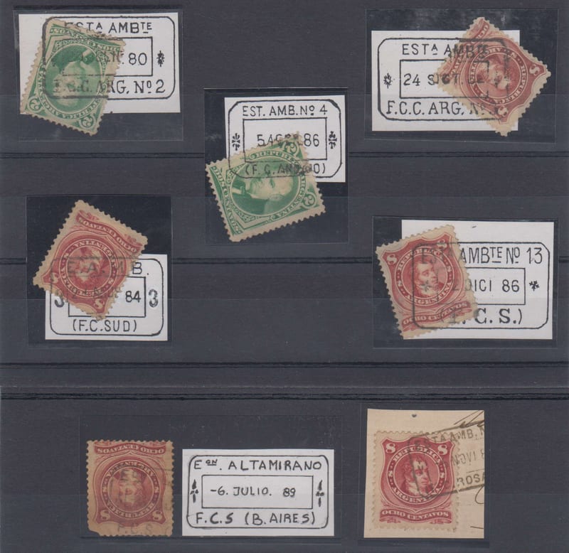 Argentina 1877 — Railroad transit Post Office cancels