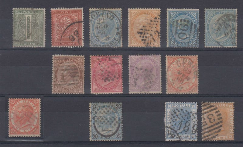 Italy 1863 — Scott 24-36 including extra shade of the top value Scott 33