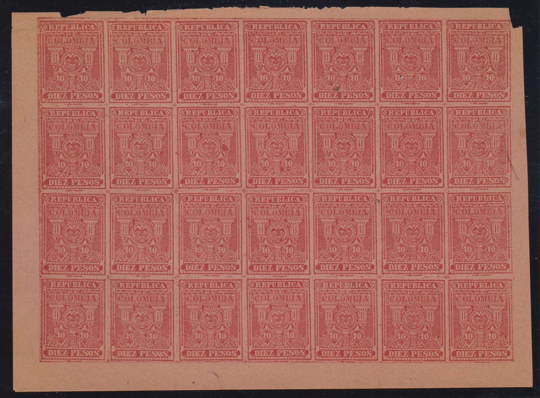 Colombia 1905 — Scott 36 top value Unlisted on Rose Paper