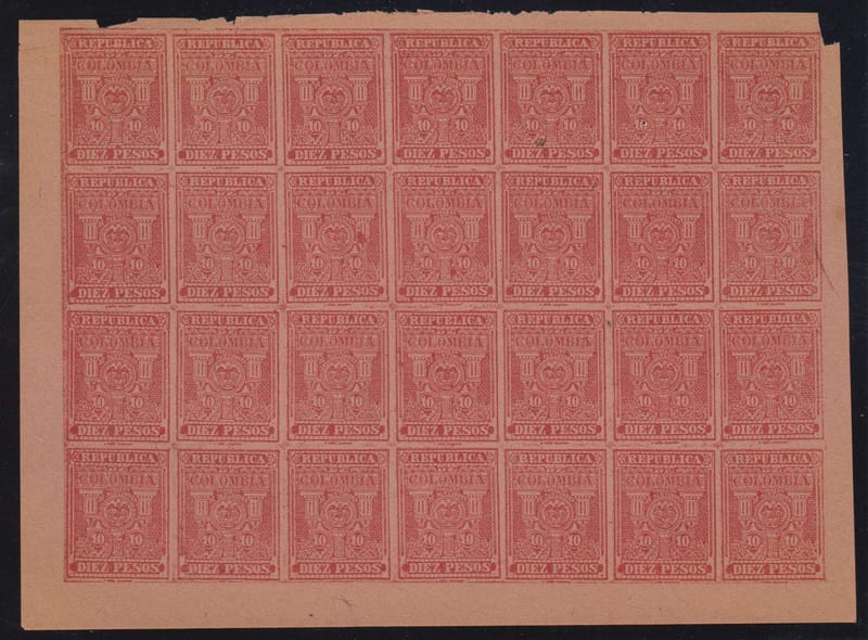 Colombia 1905 — Scott 36 top value Unlisted on Rose Paper