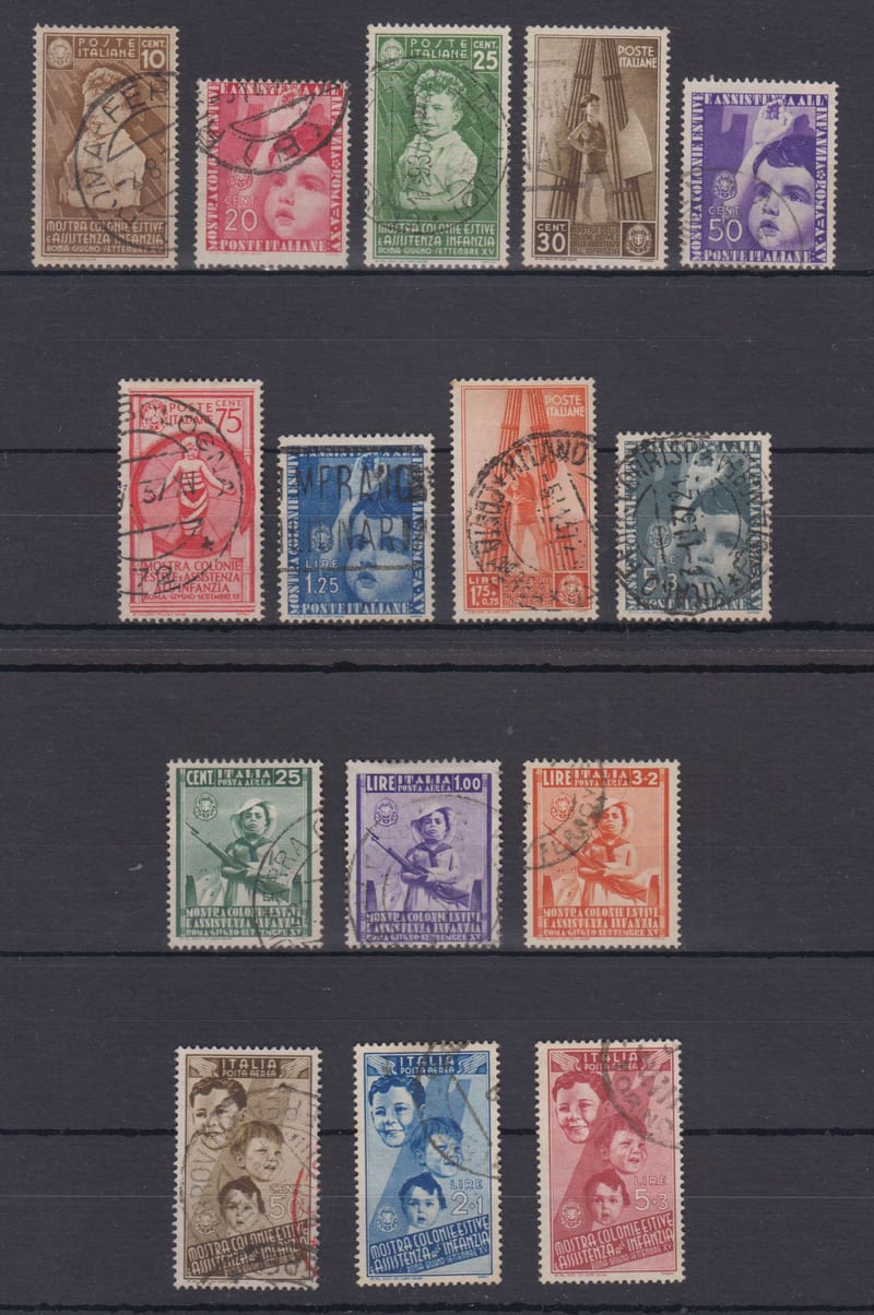 Italy 1937 — Scott 367-374, 376 top value & C89-c94 full set