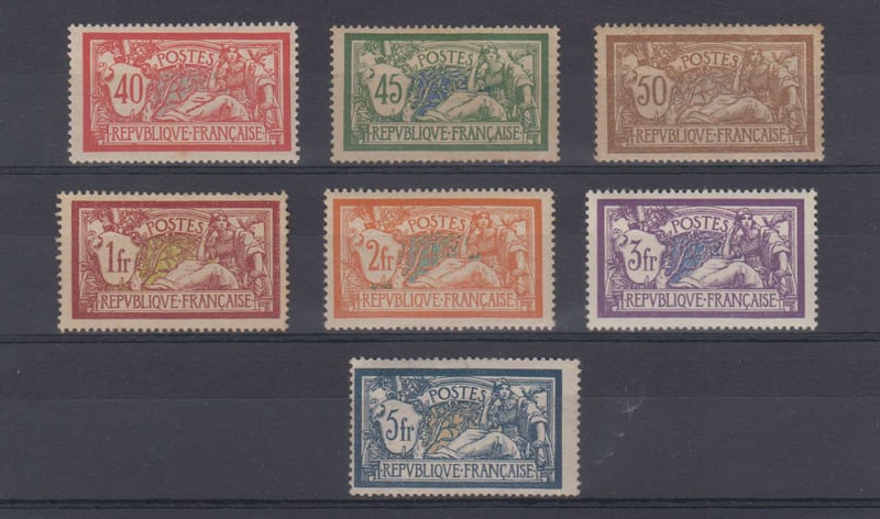 France 1909 — Scott 121-123, 125, 127-128 & 130