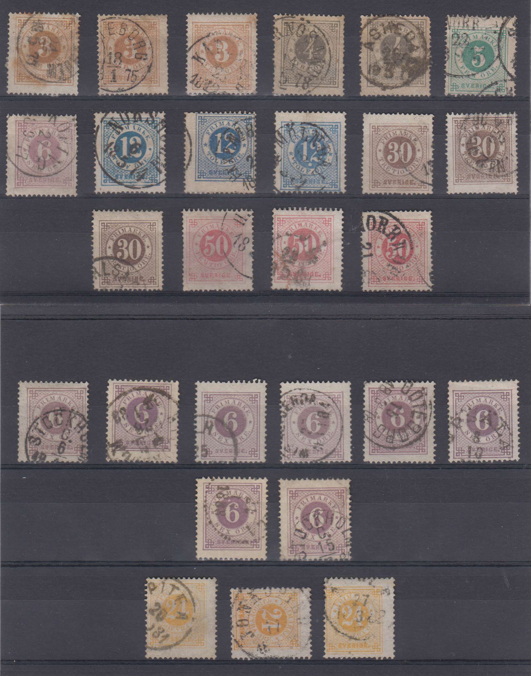 Sweden 1872 — Scott 17 thru 34a not complete
