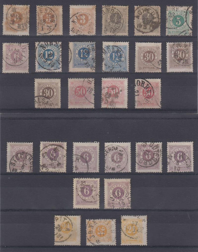 Sweden 1872 — Scott 17 thru 34a not complete