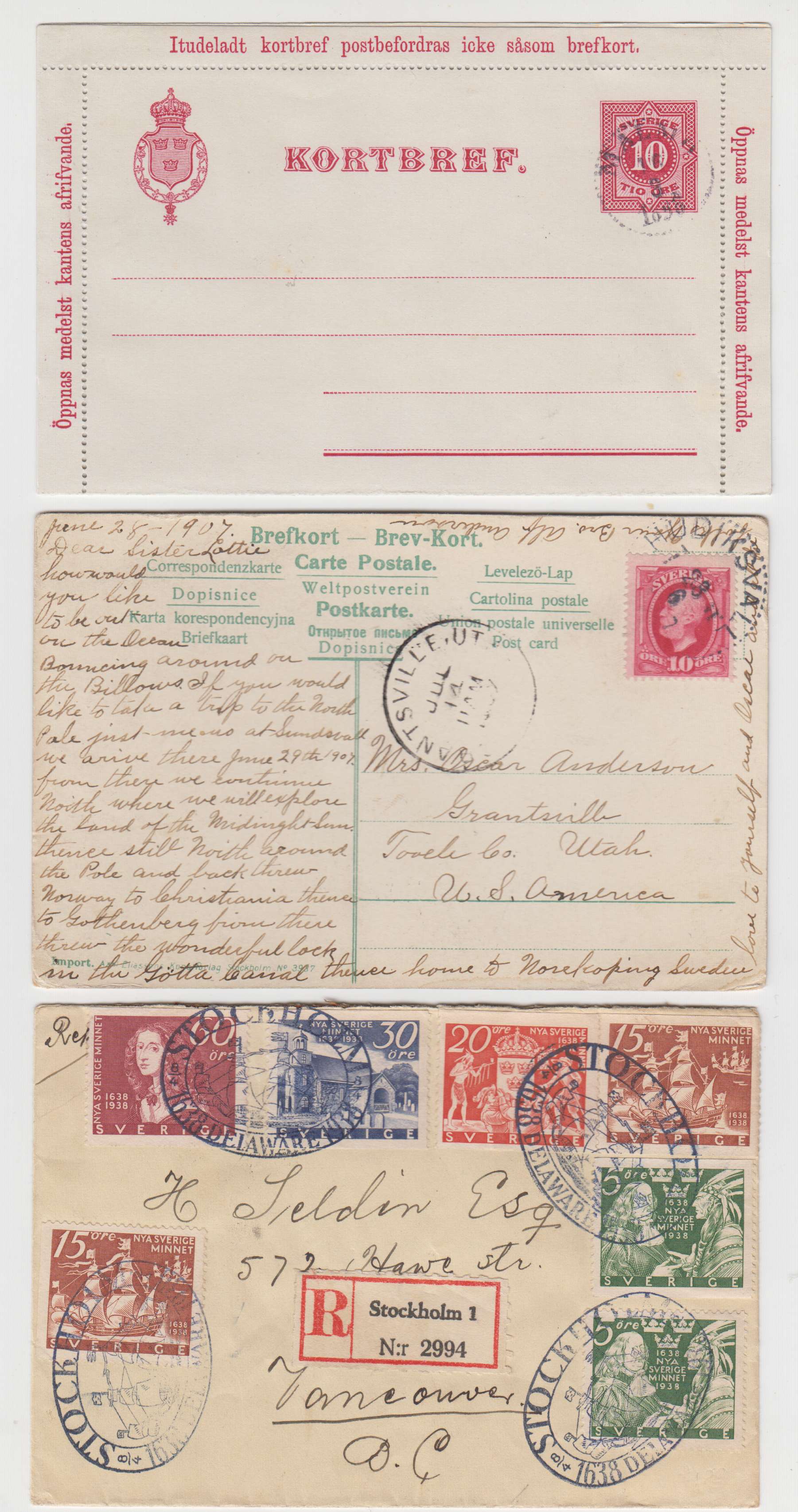 Sweden — Better group of 9 items including a prestamp, two covers, two letter cards, a Ppc & 3…