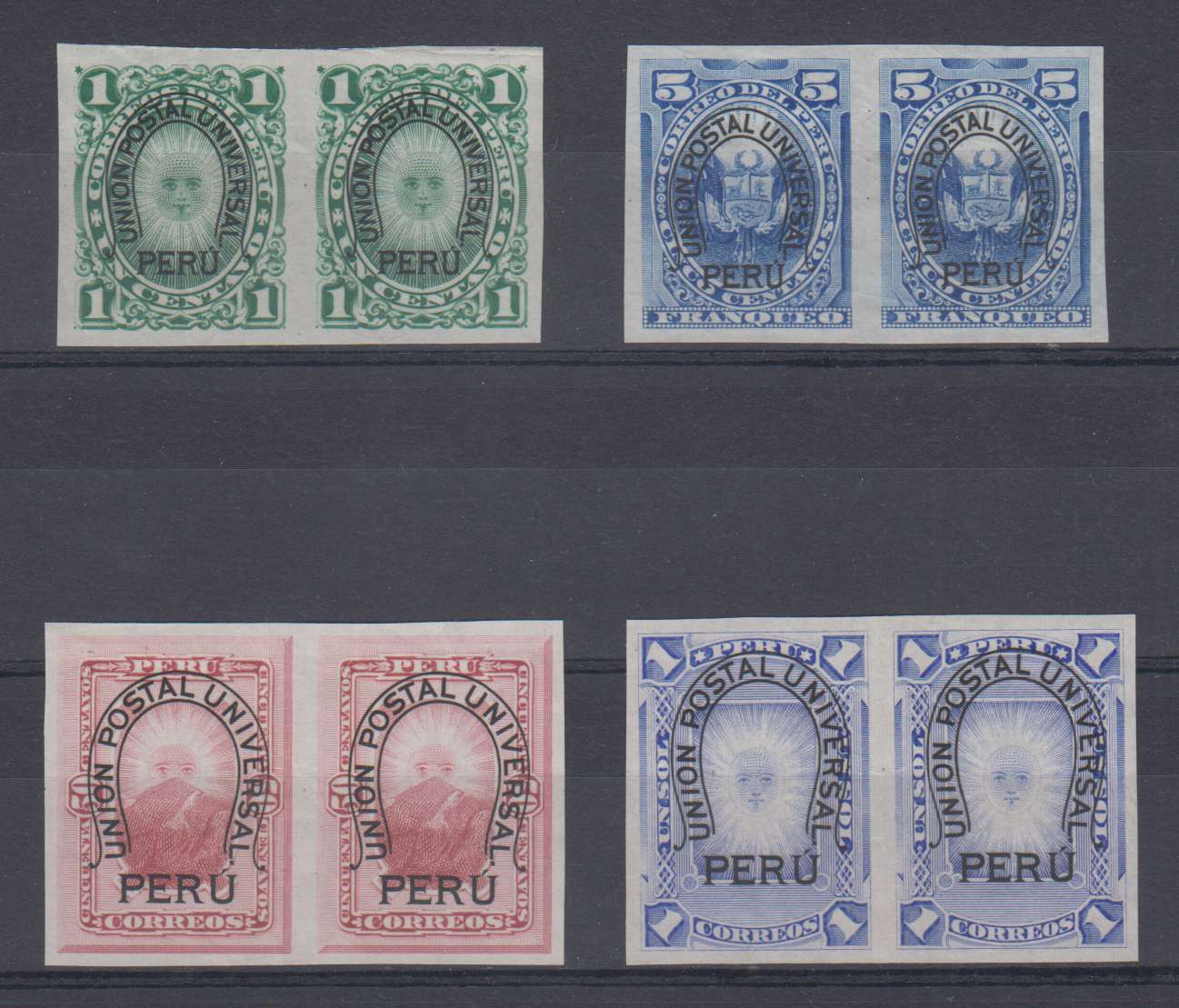 Peru 1883 — Scott 95, 97 & 99-100 top values