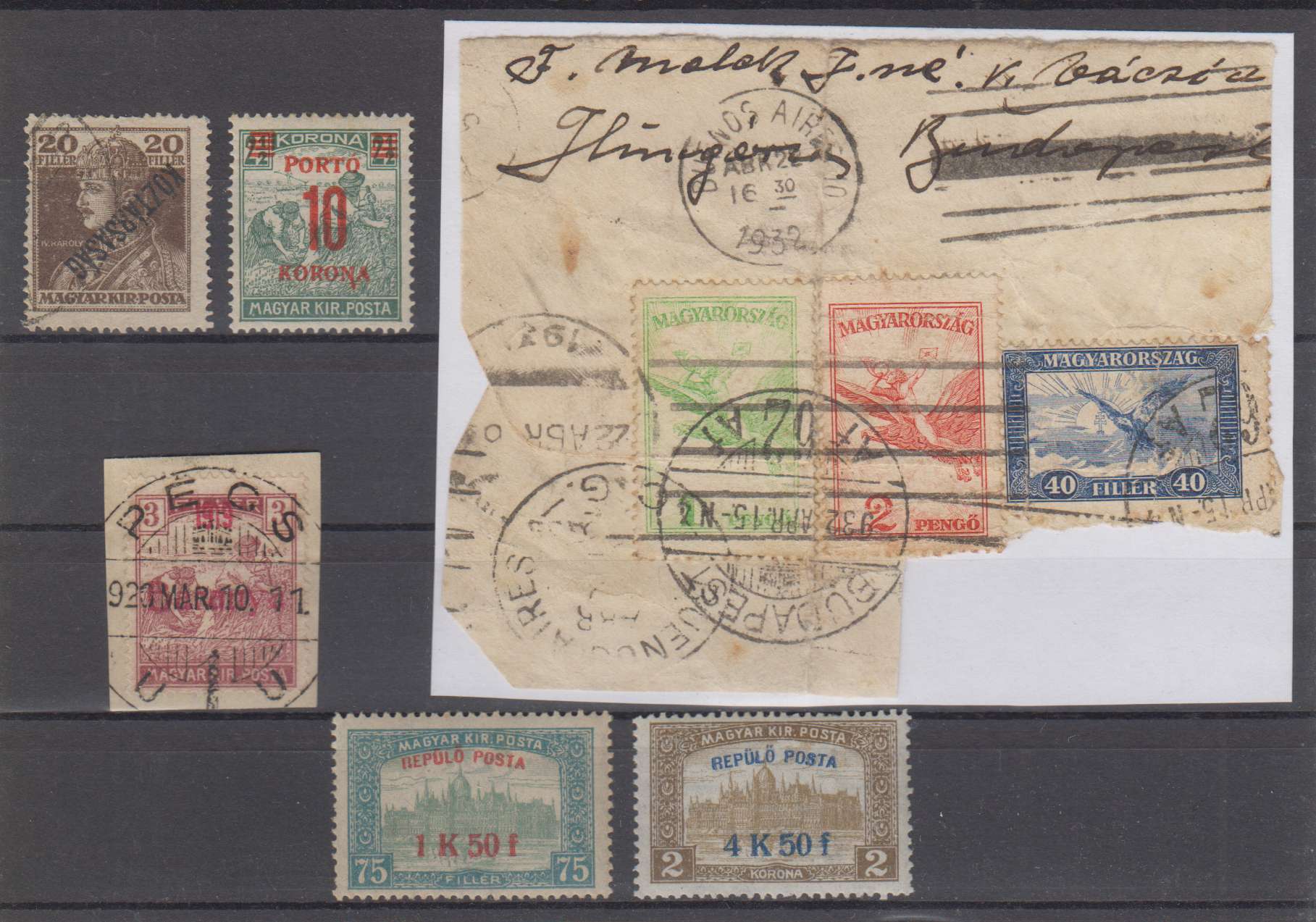 Hungary 1918 — Scott 170 inverted overprint, C1-c2 full set Mint never hinged, C17, C22 & C22 on piece,…