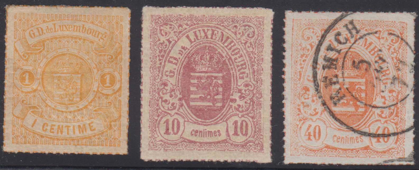 Luxembourg 1865 — Scott 18, 19 & 25 top value