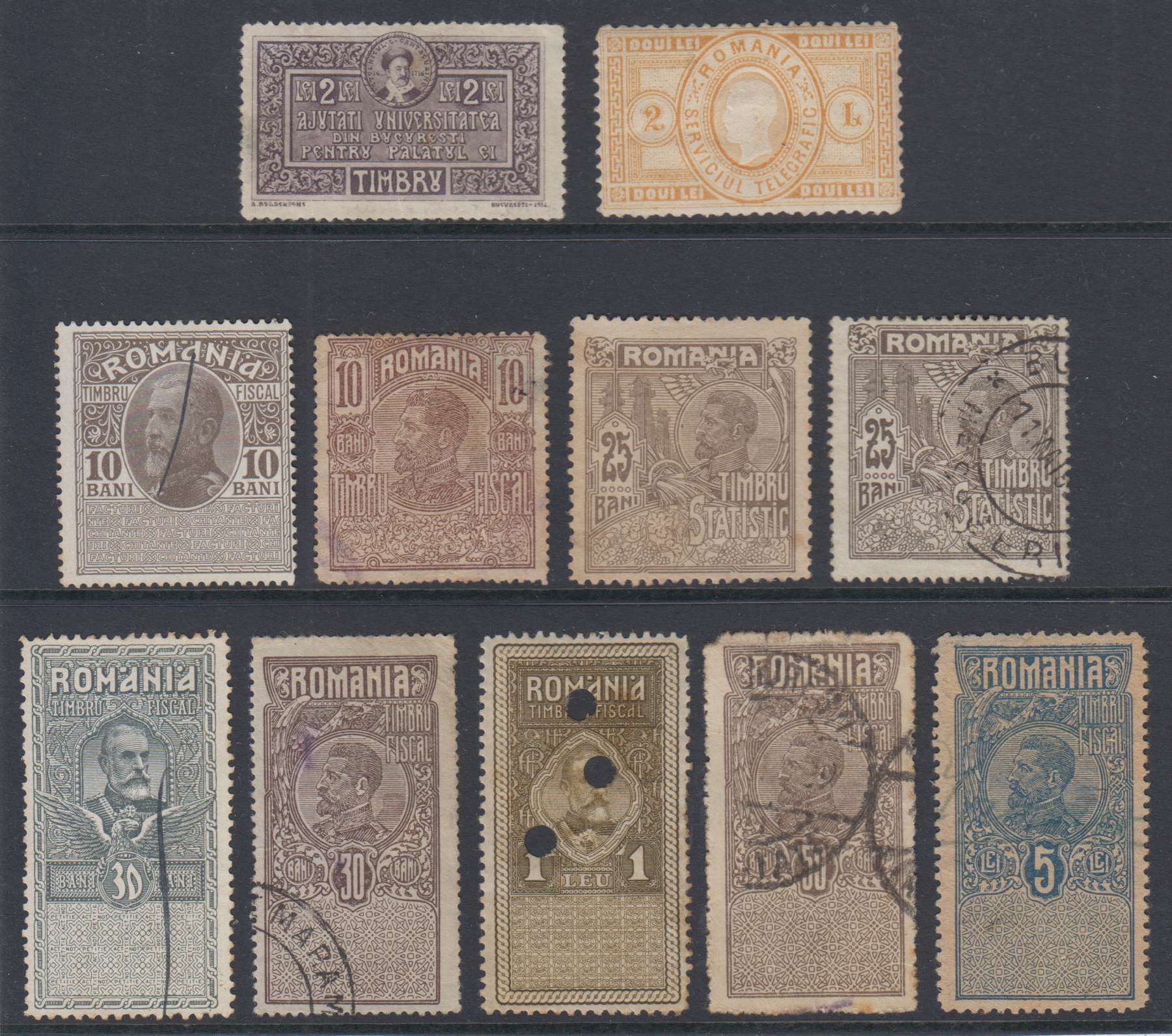 Romania 1871 — Telegraph, Cinderella & revenues group of 11 items