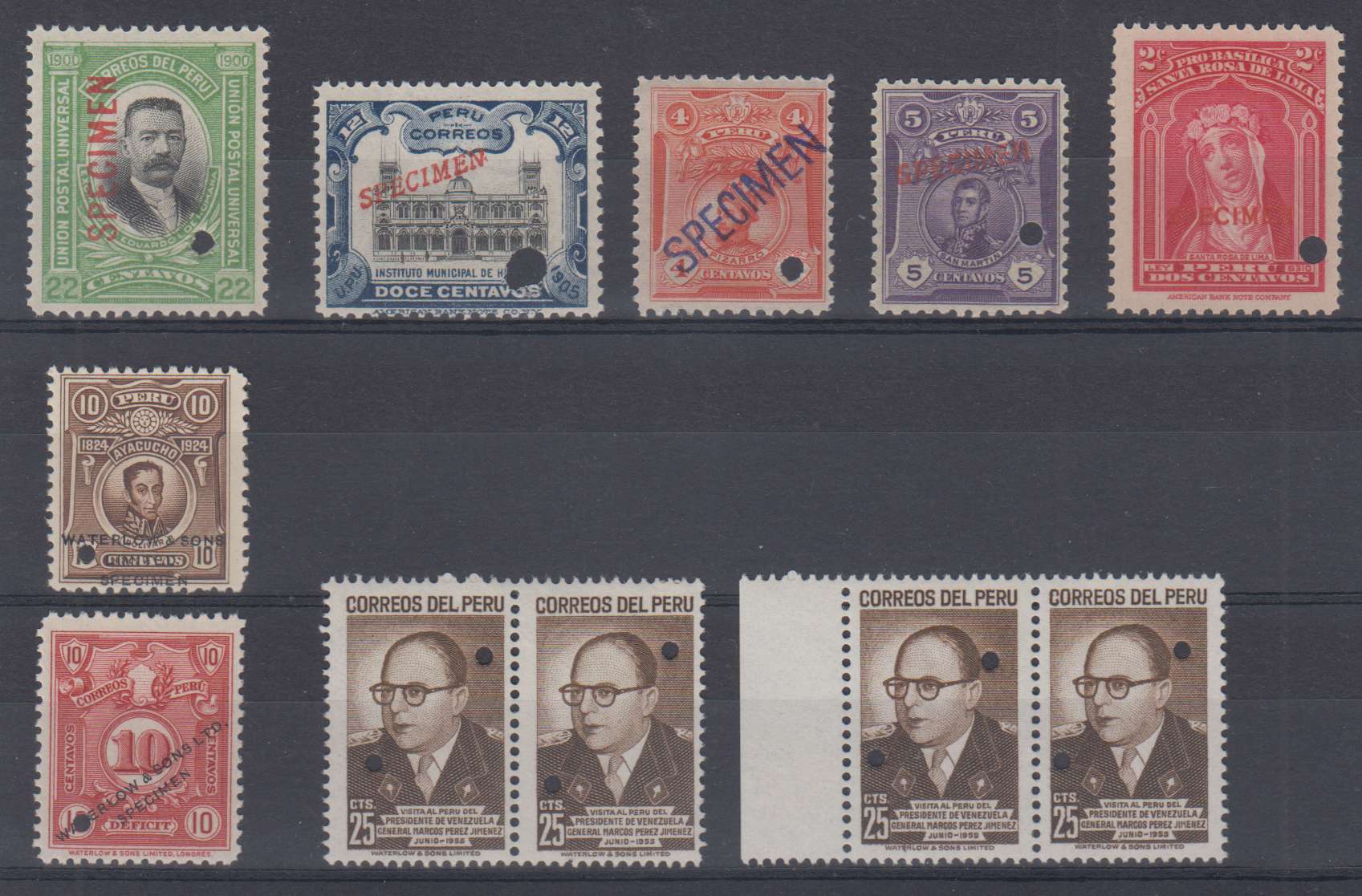 Peru 1900 — Scott 160, 165, 179-180, 237, 467, J56 & Ra28