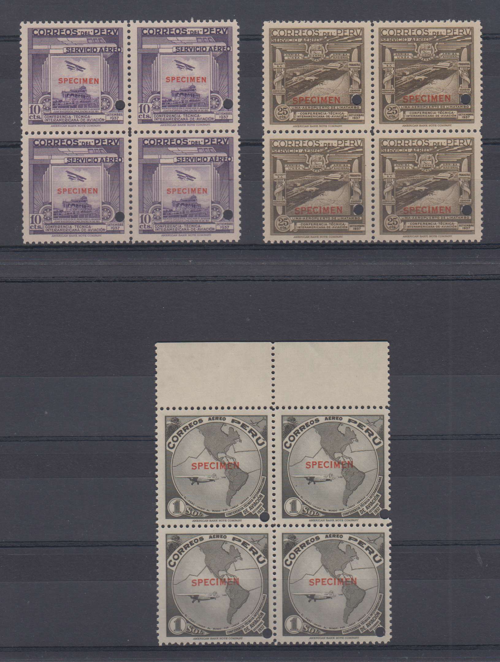 Peru 1937 — Scott C45 & C47-c48 top values