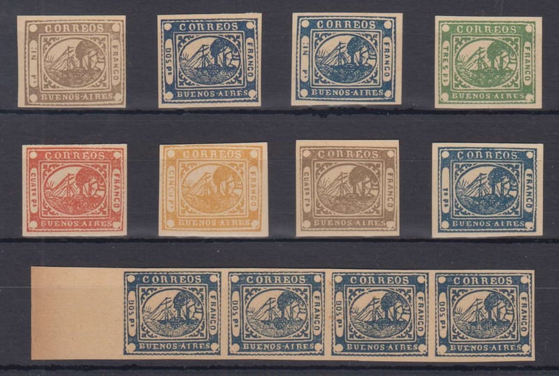 Argentina 1858 — Steanship (barquitos) issue