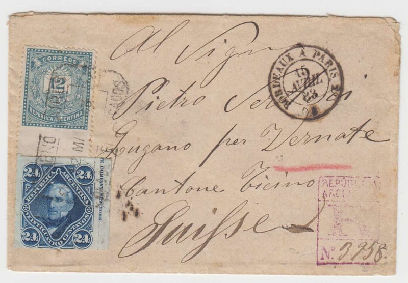 Argentina 1883 — Registered cover to Lugano, Switzerland