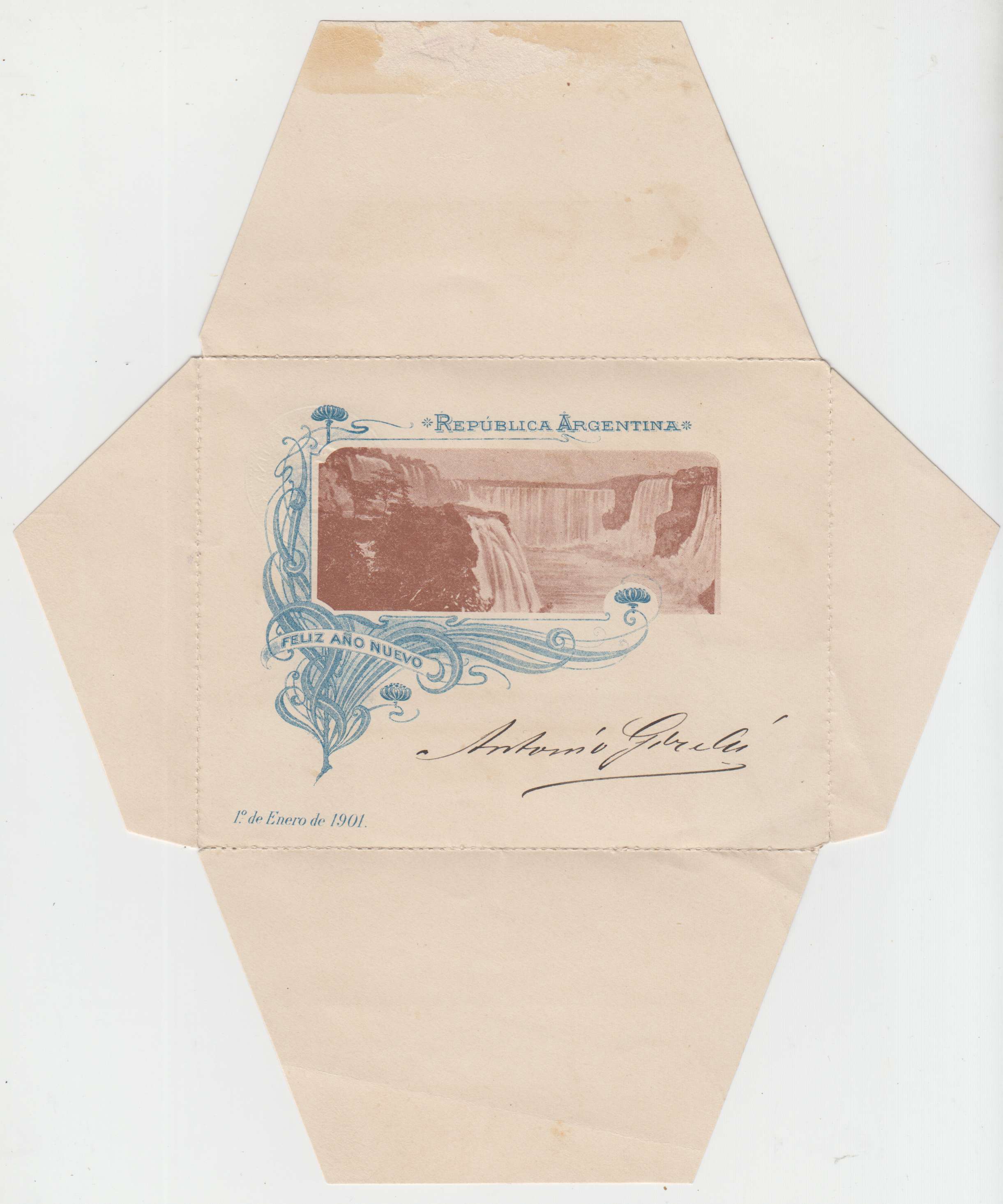 Argentina 1900 — Due Rated PS 5 cents letter sheet with Scott 123 pair & 127 tied by "San Lorenzo" (S.F.)"…