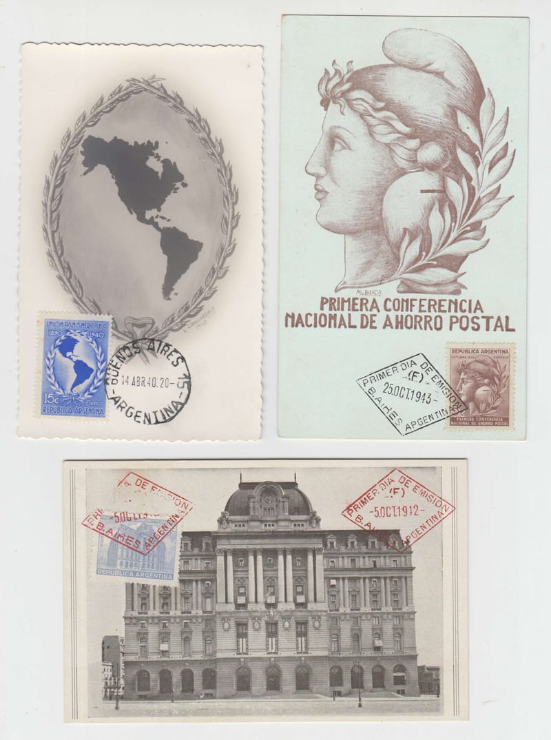 Argentina 1940 — Better group of 2 Maximum Ppc's with fancy FD cancels or Buenos Aires cds