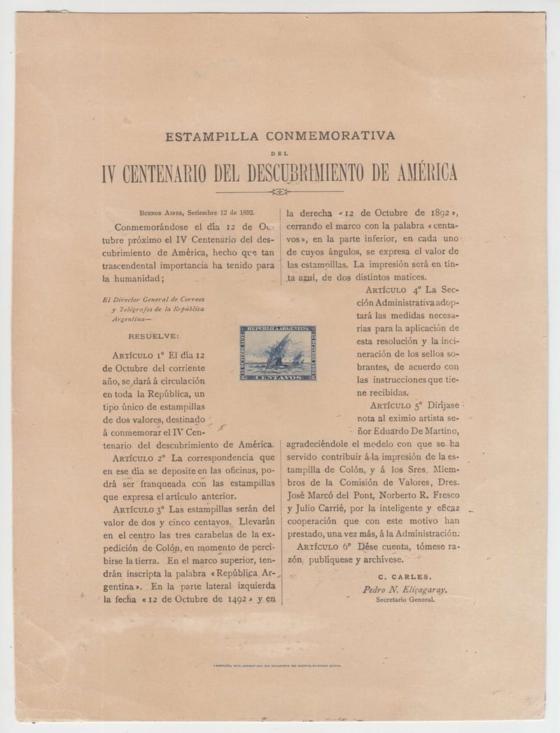 Argentina 1892 — Columbus