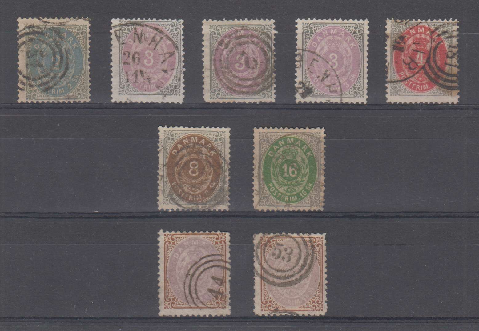Denmark 1870 — Scott 16-20 & 24