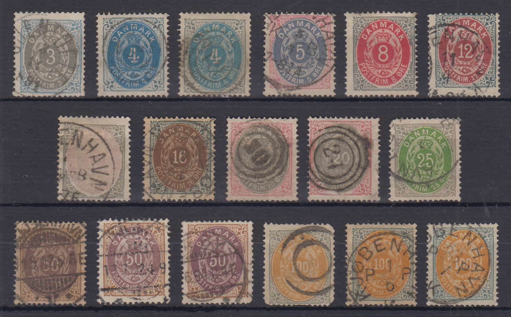 Denmark 1875 — Scott 25-34 & 33b