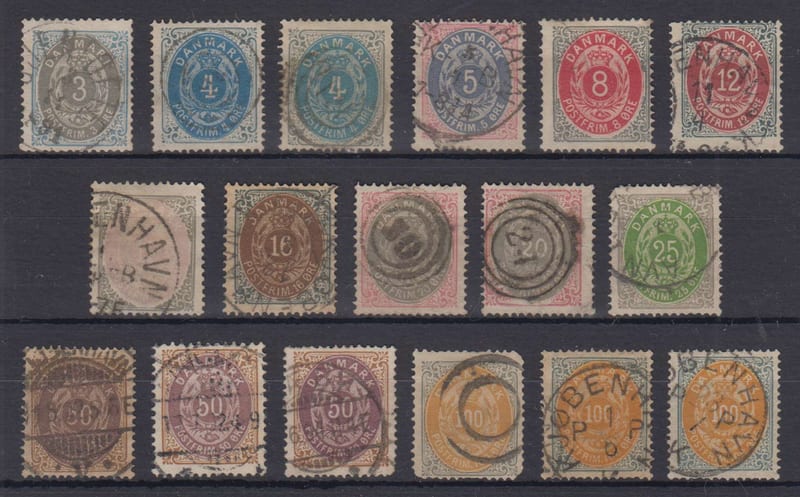 Denmark 1875 — Scott 25-34 & 33b