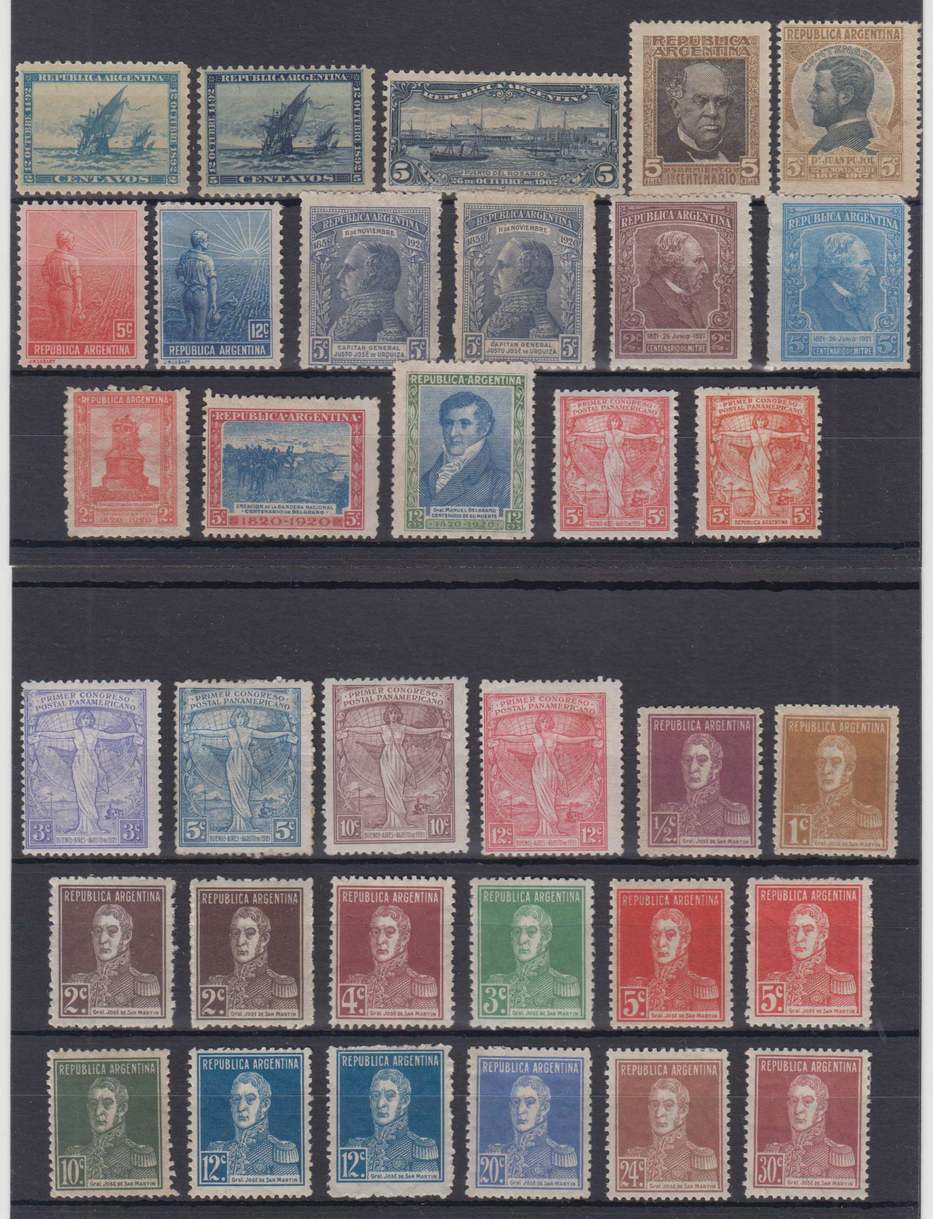 Argentina 1892 — Better group of 47 stamps on cards