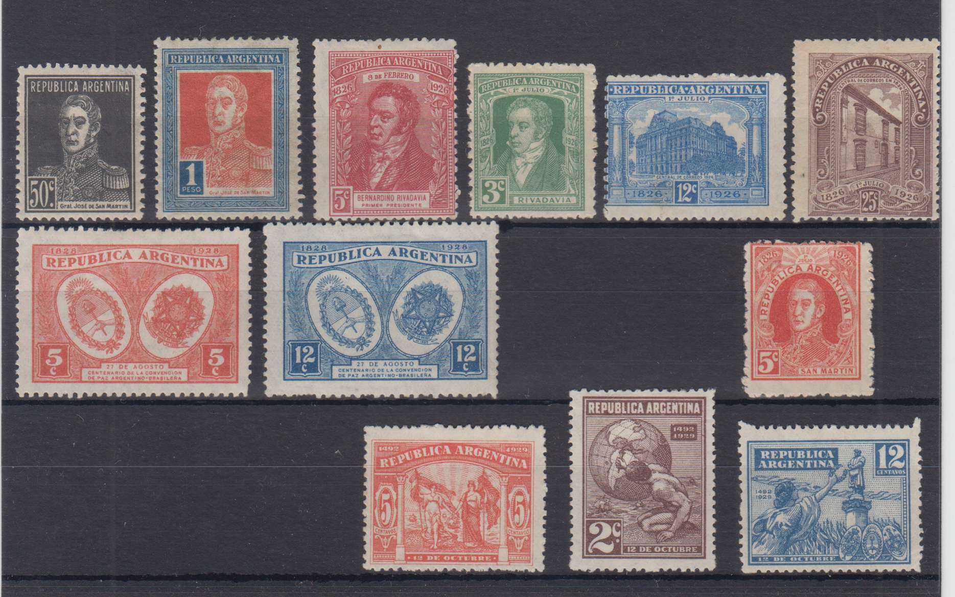 Argentina 1892 — Better group of 47 stamps on cards