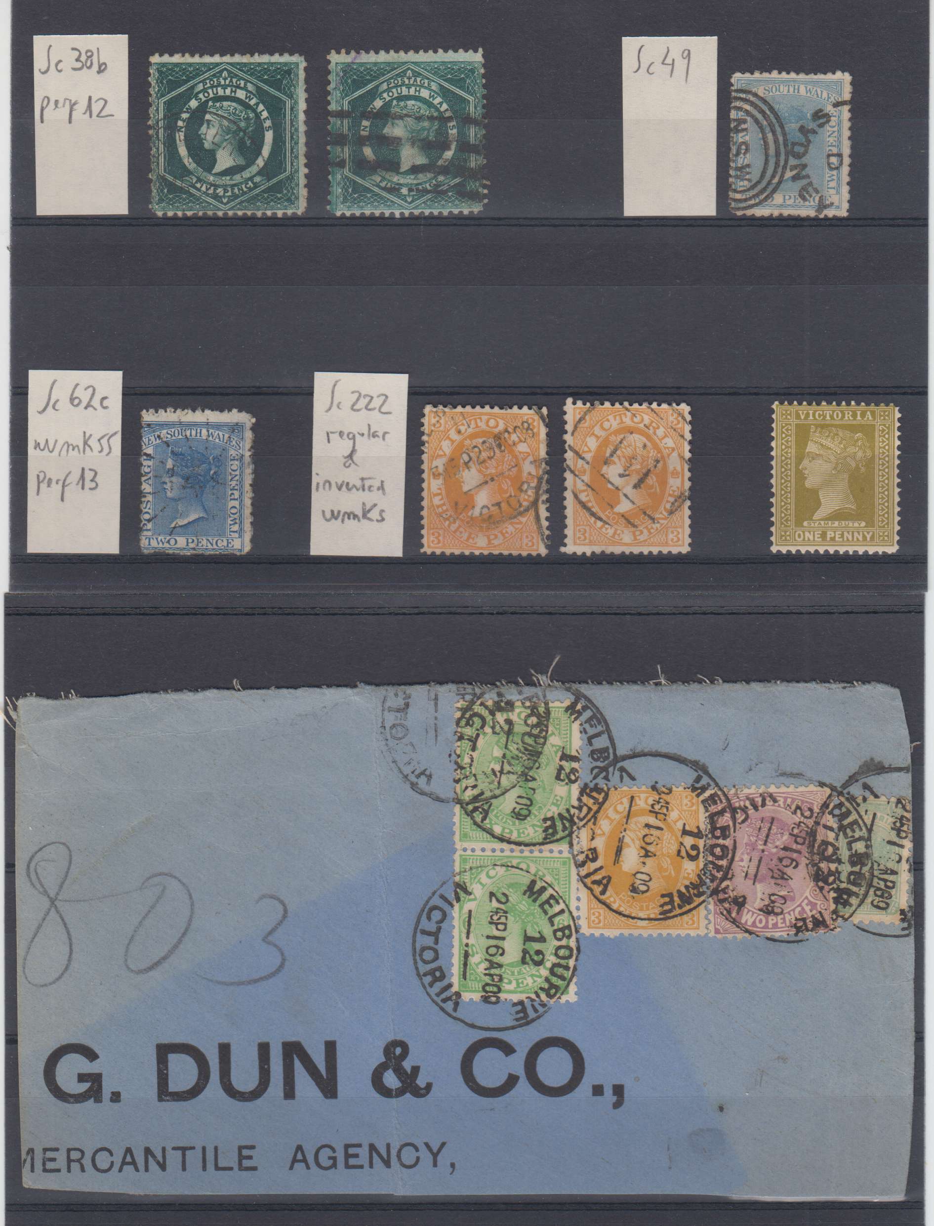 Australia — Nsw Scott 38b (perf 12 2x), 49, 62c (Perf 13), Victoria Scott 222 regular & inverted…