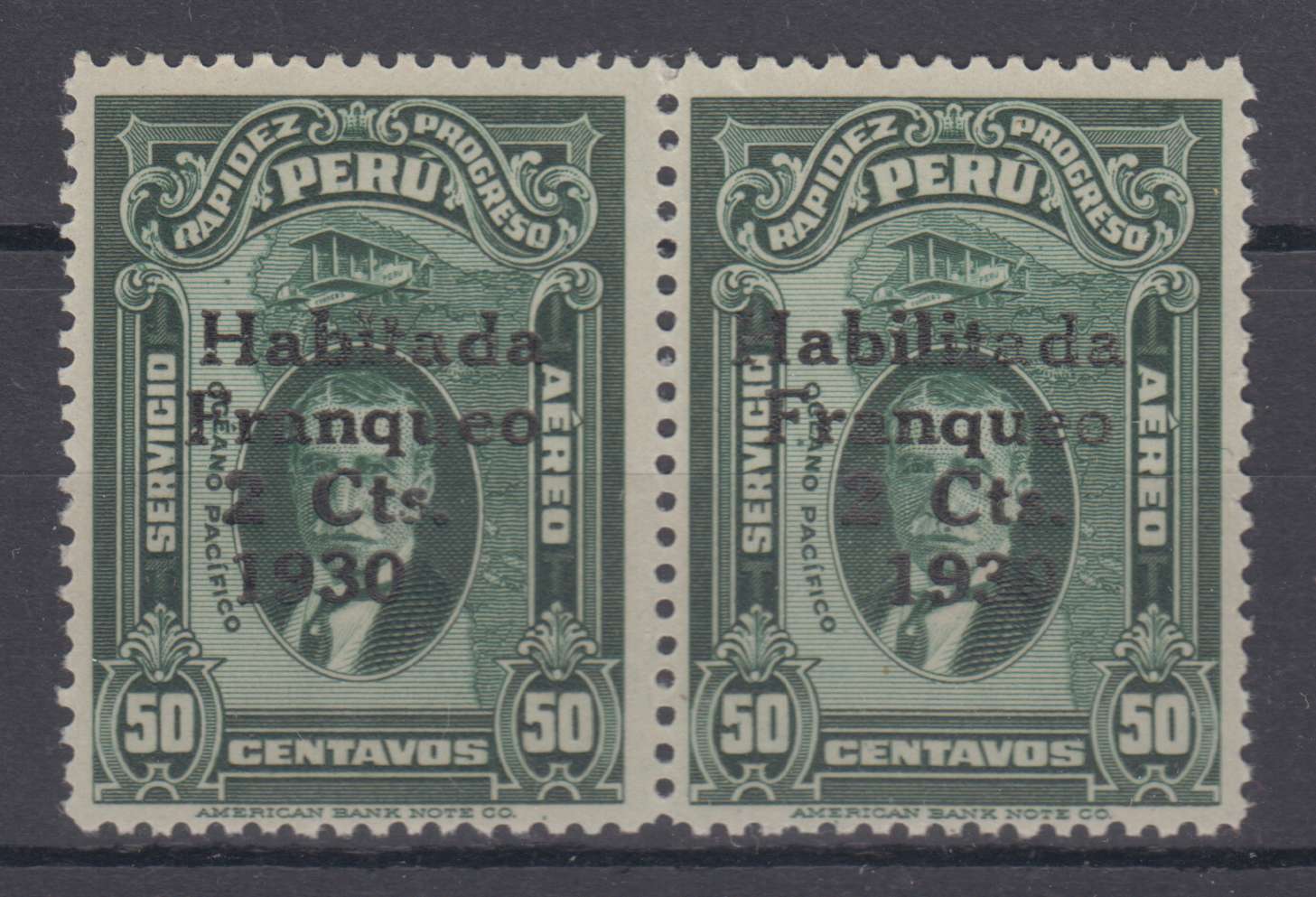 Peru 1930 — Scott 263 & 263a se-tenant in a pair