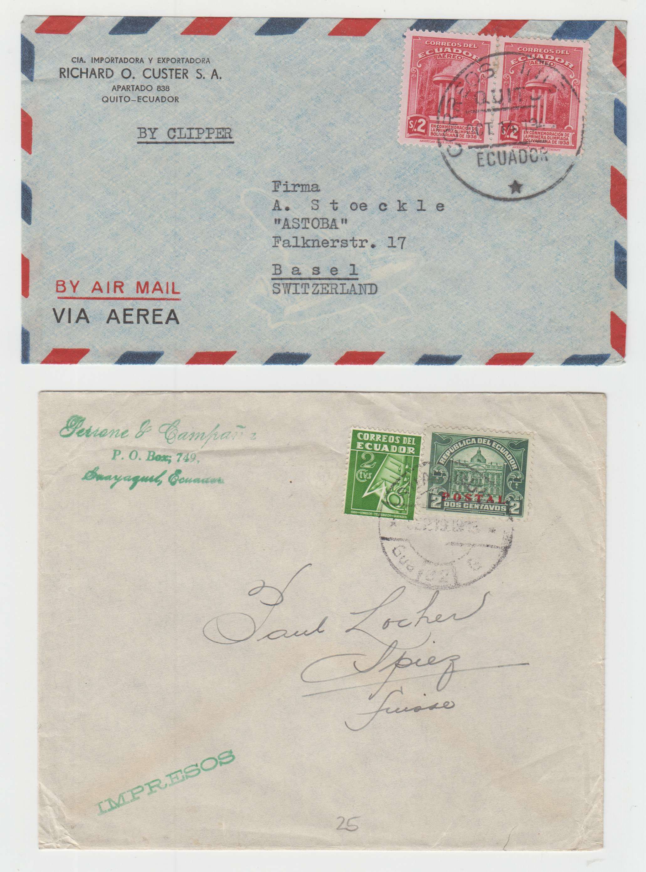 Ecuador 1909 — Better group of 11 covers to Belgium, USA & Switzerland with printed matter, censored,…