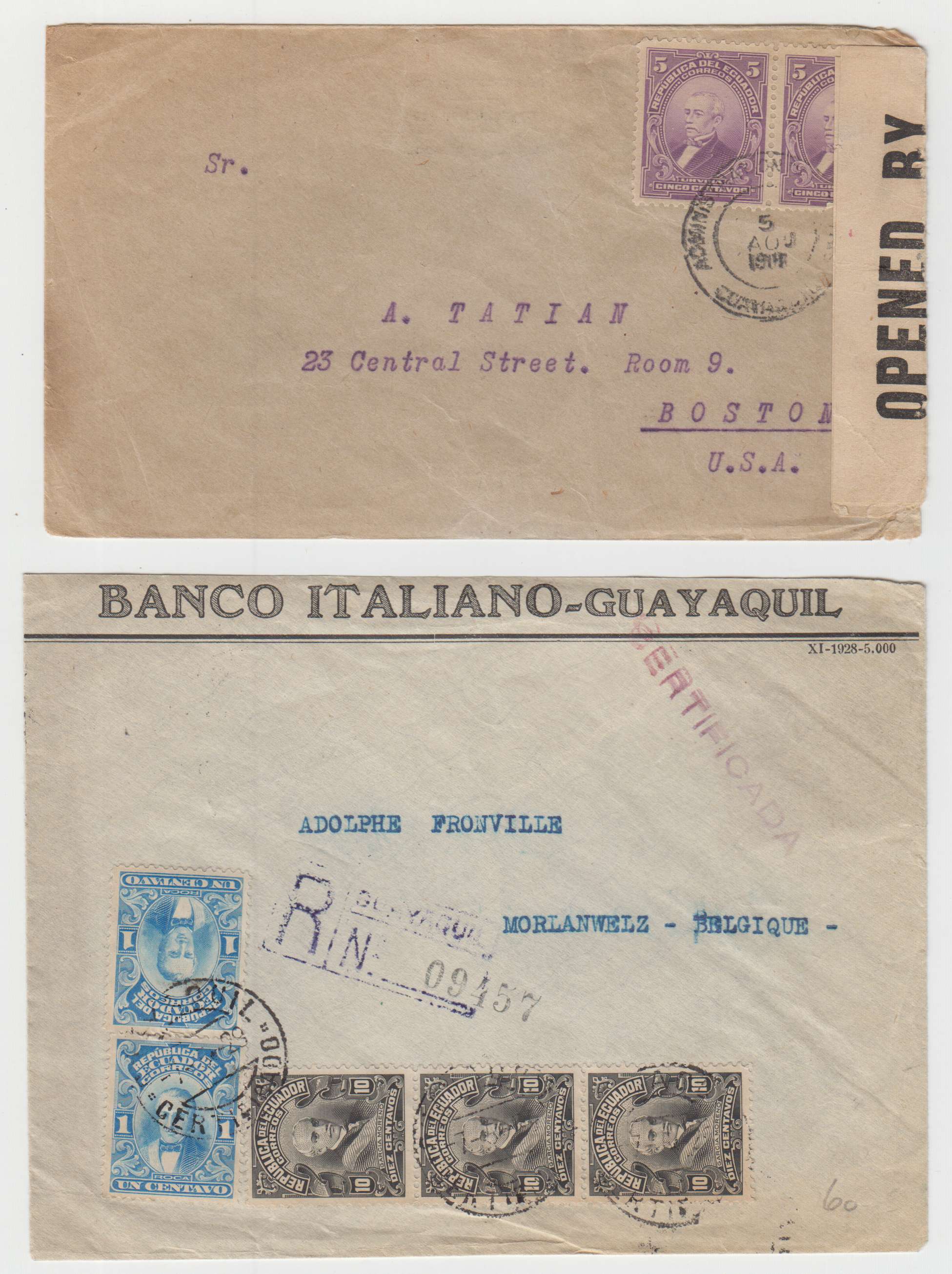 Ecuador 1909 — Better group of 11 covers to Belgium, USA & Switzerland with printed matter, censored,…